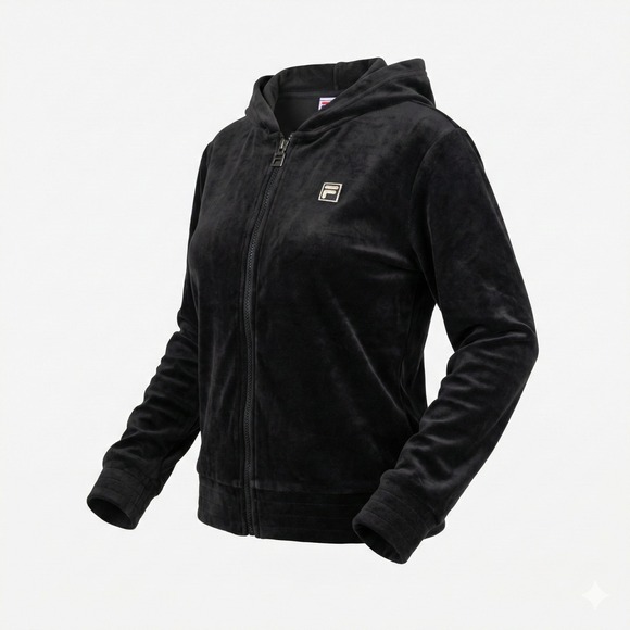 Fila Tops - Fila Women's Black Long Sleeve Velour Quarter Zip Pullover Hoodie Size‎ Small